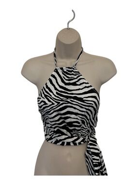 NWT Et Clet Zebra Print Backless Halter Top Y2K Club Disco Size Large